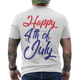 Happy 4Th Of July Dark Red Blue Text Men's Crewneck Short Sleeve Back Print T-shirt | Favorety