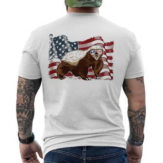 Honey Badger American Flag 4Th July Animals Men Women Kids Men's Back Print T-shirt | Mazezy