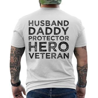 Husband Daddy Protector Hero Veteran Fathers Day Dad Men's Back Print T-shirt | Mazezy