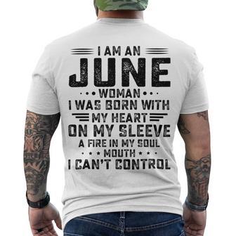 I Am An June Woman I Was Born With My Heart On My Sleeve V2 Men's Crewneck Short Sleeve Back Print T-shirt | Favorety AU