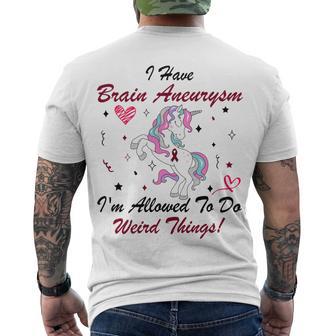 I Have Brain Aneurysm Im Allowed To Do Weird Things Unicorn Burgundy Ribbon Brain Aneurysm Bpd Brain Aneurysm Men's Crewneck Short Sleeve Back Print T-shirt | Favorety CA