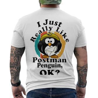 I Really Like Postman Penguin Ok Men's Crewneck Short Sleeve Back Print T-shirt | Favorety