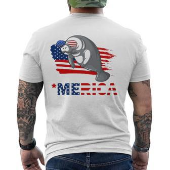 Manatee American Flag Sunglasses 4Th Of Julygifts Men's Back Print T-shirt | Mazezy