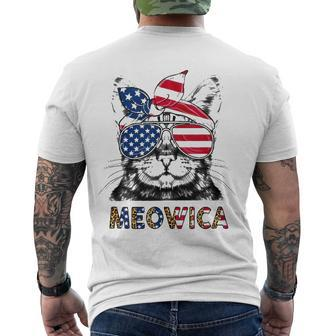 Meowica 4Th Of July Cat American Flag Patriotic Cat Lovers Men's Back Print T-shirt | Mazezy