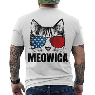 Meowica Americat 4Th Of July Usa Flag Sunglass Cat Men's T-shirt Back Print - Seseable