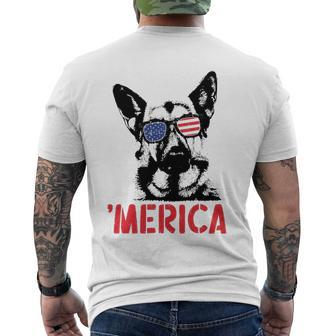 Merica German Shepherd American Flag Sunglasses 4Th Of July Men's Back Print T-shirt | Mazezy