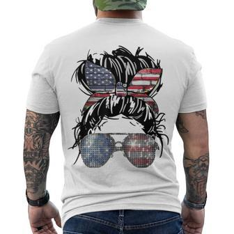 Messy Bun American Flag Glasses 4Th Of July Patriotic Men's T-shirt Back Print - Seseable