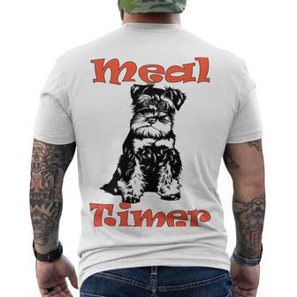 Miniature Schnauzer At Home Meal Timer Multi Tasking Dog Men's Crewneck Short Sleeve Back Print T-shirt | Favorety