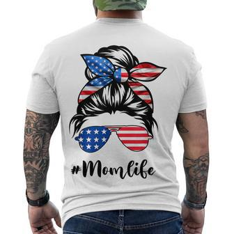 Mom Life Messy Bun America Flag 4Th Of July T-Shirt Men's T-shirt Back Print - Seseable