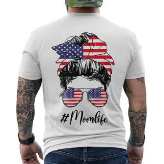 Mom Life Messy Bun Mother’S Day 4Th Of July Us Flag T-Shirt Men's T-shirt Back Print - Seseable