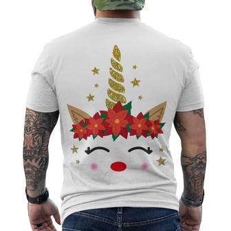 New Christmas Unicorn Face Santicorn Poinsettia Crown Cute Men's Crewneck Short Sleeve Back Print T-shirt | Favorety AU