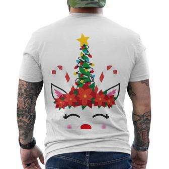 New Christmas Unicorn Face Santicorn Poinsettia Crown Cute V2 Men's Crewneck Short Sleeve Back Print T-shirt | Favorety CA