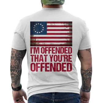 Womens Old Glory Betsy Ross Im Offended That Youre Offended V-Neck Men's Back Print T-shirt | Mazezy