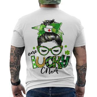 One Lucky Cna Messy Bun Shamrocks St Patricks Day Men's Crewneck Short Sleeve Back Print T-shirt | Favorety UK