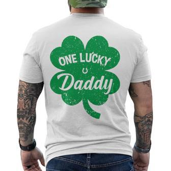 Mens One Lucky Daddy Shamrock Four Leaf Clover St Patricks Day Men's Back Print T-shirt | Mazezy