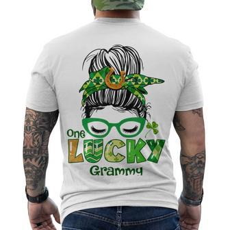 One Lucky Grammy Messy Bun Leopard St Patricks Day Men's Crewneck Short Sleeve Back Print T-shirt | Favorety