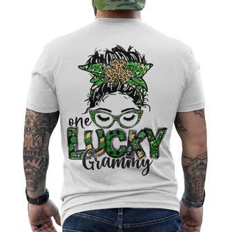 One Lucky Grammy St Patricks Day Messy Bun Leopard Men's Crewneck Short Sleeve Back Print T-shirt | Favorety UK