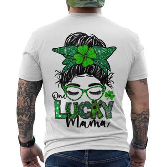 One Lucky Mama Messy Bun Shamrock St Patricks Day Men's Crewneck Short Sleeve Back Print T-shirt | Favorety AU