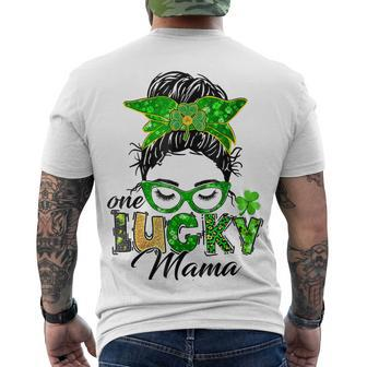 One Lucky Mama St Patricks Day Irish Shamrock Messy Bun Mom Men's Crewneck Short Sleeve Back Print T-shirt | Favorety UK