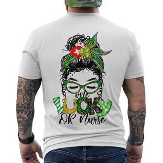 One Lucky Or Nurse Messy Bun Shamrock St Patricks Day Irish Men's Crewneck Short Sleeve Back Print T-shirt | Favorety CA