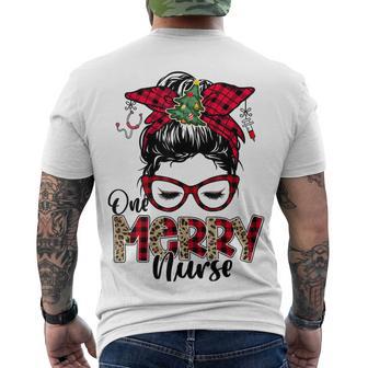 One Merry Nurse Messy Bun Tee Christmas Scrubs For Nurses Men's Crewneck Short Sleeve Back Print T-shirt | Favorety AU