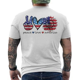Peace Love America Flag Sunflower 4Th Of July Memorial Day Men's T-shirt Back Print - Seseable