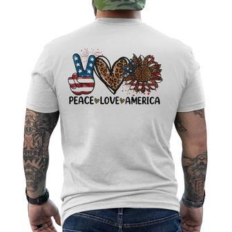 Peace Love America Sunflower Leopard Usa Flag 4Th Of July Men's Back Print T-shirt | Mazezy