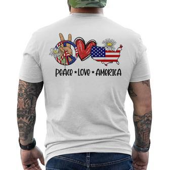 Peace Love America Usa Map Daisy Patriotic 4Th Of July Men's T-shirt Back Print - Seseable