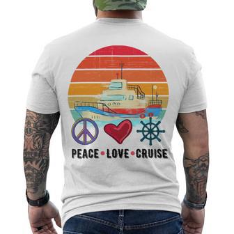 Peace Love Cruising Family Cruise Vacation Matching Gift Men's Crewneck Short Sleeve Back Print T-shirt | Favorety