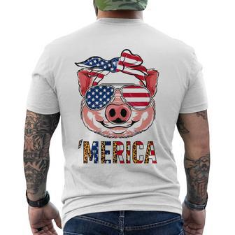 Pig Merica 4Th Of July American Flag Leopard Girls Kid Men's Back Print T-shirt | Mazezy
