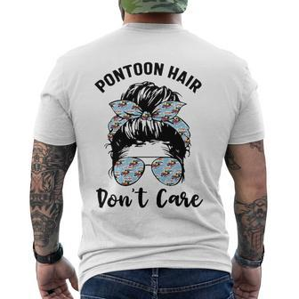 Pontoon Captain Boating Pontoon Hair Dont Care Messy Bun Men's Back Print T-shirt | Mazezy