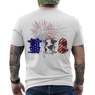 Red White Blue Cow Fireworks Patriotic 4Th Of July Men's T-shirt Back Print - Seseable