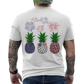 Red White Blue Pineapple Usa Flag Firework 4Th Of July Men's T-shirt Back Print - Seseable