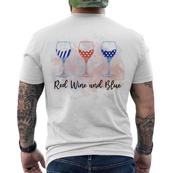 Red Wine Blue 4Th Of July Wine Red White Blue Wine Glasses Men's Crewneck Short Sleeve Back Print T-shirt | Favorety