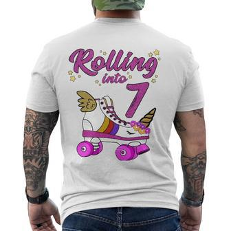 Rolling Into 7Th Birthday Unicorn Roller Skate Party Men's Back Print T-shirt | Mazezy CA