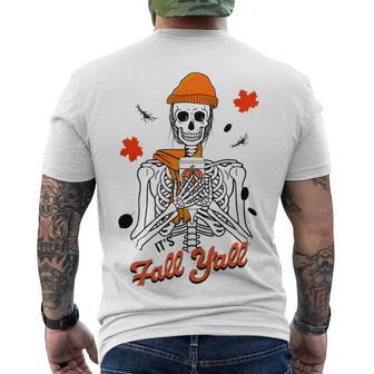 Skeleton It’S Fall Y’All Thanksgiving Funny Autumn Halloween Men's Crewneck Short Sleeve Back Print T-shirt | Favorety UK