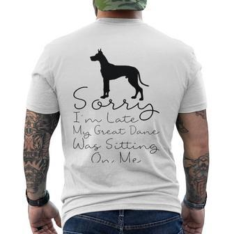 Sorry Im Late My Great Dane Was Sitting On Me - Great Dane Men's Back Print T-shirt | Mazezy