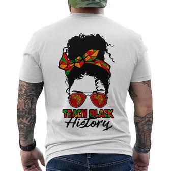 Teacher African Women Messy Bun Teach Black History Month Men's Crewneck Short Sleeve Back Print T-shirt | Favorety UK