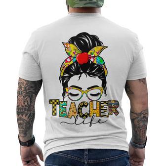 Teacher Life Messy Bun Hair Women Teachers Day Men's Crewneck Short Sleeve Back Print T-shirt | Favorety UK