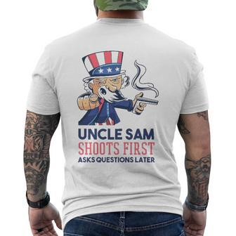 Uncle Sam Shoots First Asks Questions Later 4Th Of July Men's Back Print T-shirt | Mazezy