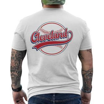 Vintage Cleveland Cityscape Baseball Lover Player And Fans Men's Back Print T-shirt | Mazezy