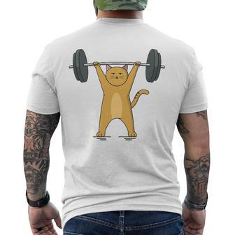 Weightlifting - Cat Barbell Fitness Lovers Men's Back Print T-shirt | Mazezy
