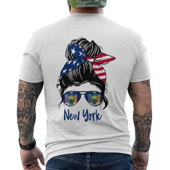 New York Girl New York Flag State Girlfriend Messy Bun Men's Crewneck Short Sleeve Back Print T-shirt - Monsterry AU