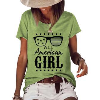 All American Girl 4Th Of July Family Matching Sunglasses Women's Short Sleeve Loose T-shirt | Favorety UK