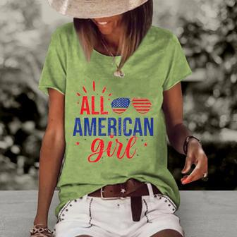 All American Girl 4Th Of July Girls Kids Sunglasses Family Women's Short Sleeve Loose T-shirt | Mazezy
