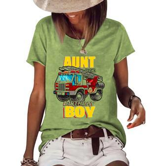 Aunt Of The Birthday Boy Matching Family Fireman Firetruck Women's Short Sleeve Loose T-shirt | Mazezy