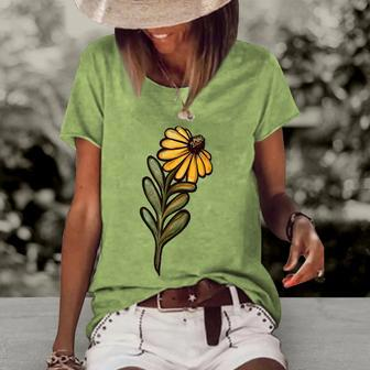 Black Eyed Susan Flower Daisy Spring Art Flower Women's Short Sleeve Loose T-shirt | Mazezy