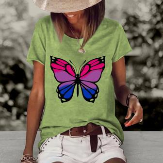 Butterfly With Colors Of The Bisexual Pride Flag Women's Short Sleeve Loose T-shirt | Mazezy