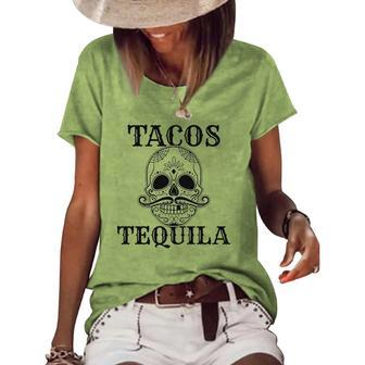 Cinco De Mayo Tacos & Tequila Sugar Skull Women's Short Sleeve Loose T-shirt | Mazezy