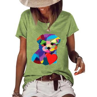 Cute Dog Rescue Gift For Women Men Teens Rainbow Puppy Heart Women's Short Sleeve Loose T-shirt | Mazezy